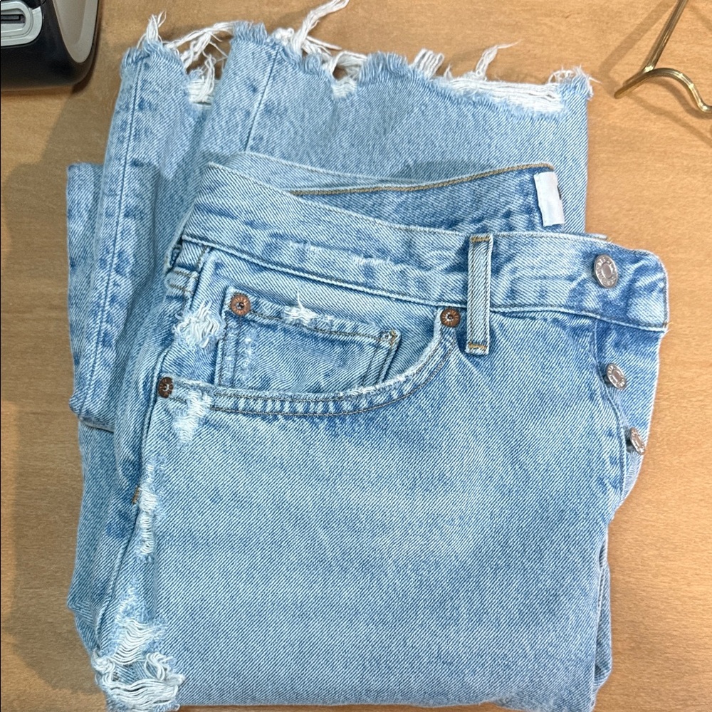 Agolde 90's Cropped Mid Rise Distressed Loose Straight Jeans Size 28 - Picture 11 of 11